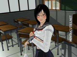 Anime Schülerin Wichst Schwanz